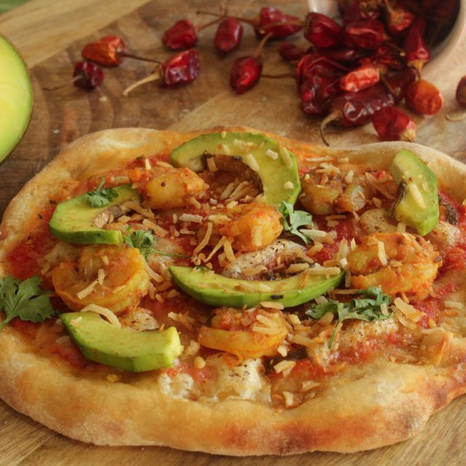 Pizza à l’avocat, à la noix de coco et aux crevettes de Goan