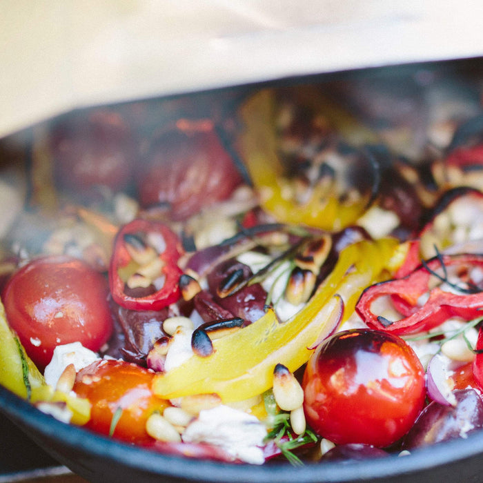 Poivrons, oignons rouges et tomates rôtis avec Feta