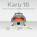 Ooni Karu 16 16" Multi-fuel Pizza Oven against white background with key features information