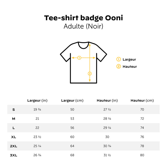Ooni Badge Logo T-Shirt Size Guide | Cliquez sur cette image pour ouvrir la fenêtre modale de produits. La fenêtre modale de produits permet de zoomer sur les images.