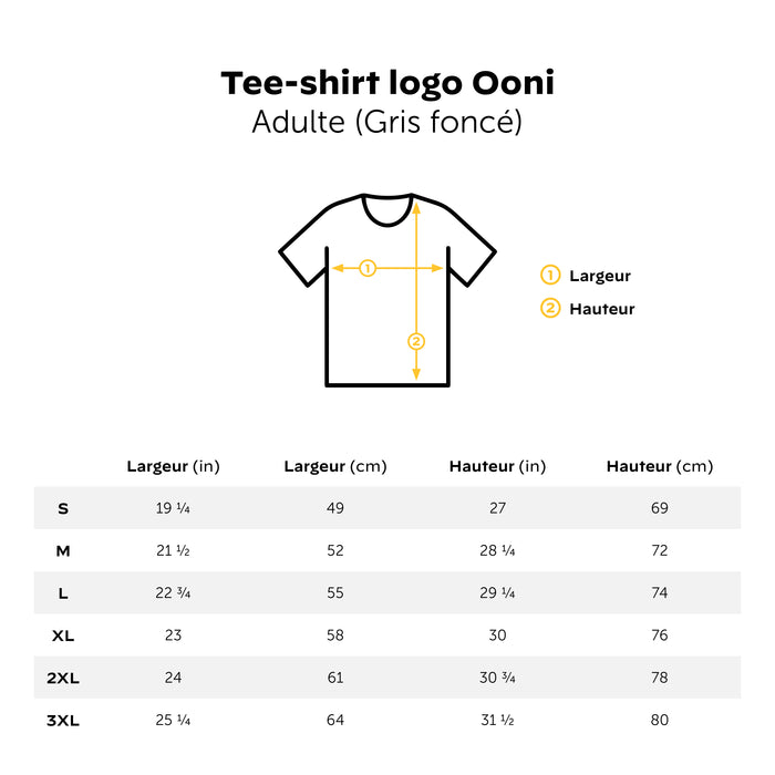 Ooni Logo T-Shirt Size Guide FR | Cliquez sur cette image pour ouvrir la fenêtre modale de produits. La fenêtre modale de produits permet de zoomer sur les images.